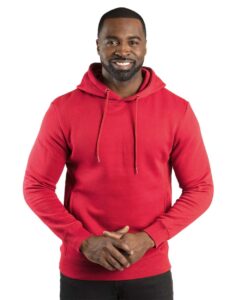 Threadfast Apparel 320H Unisex Ultimate Fleece Pullover Hooded Sweatshirt – Red (on model)