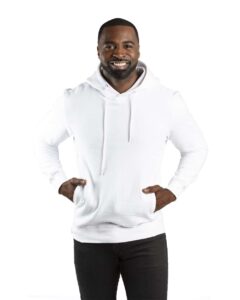 Threadfast Apparel 320H Unisex Ultimate Fleece Pullover Hooded Sweatshirt – White (on model)