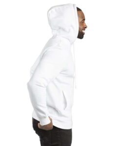 Threadfast Apparel 320H Unisex Ultimate Fleece Pullover Hooded Sweatshirt – White (on model side)