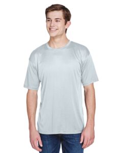 UltraClub 8620 Men’s Cool & Dry Basic Performance T-Shirt – Grey (on model)