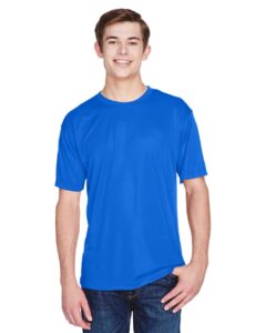 UltraClub 8620 Men’s Cool & Dry Basic Performance T-Shirt – Royal (on model)