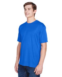 UltraClub 8620 Men’s Cool & Dry Basic Performance T-Shirt – Royal (on model side)