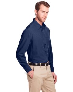 UltraClub UC500 Men’s Bradley Performance Woven Shirt – Navy (on model side)