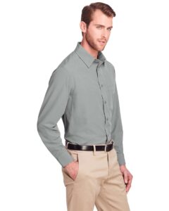 UltraClub UC500 Men’s Bradley Performance Woven Shirt – Silver (on model side)