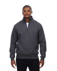 Threadfast Apparel 320Q Unisex Ultimate Fleece Quarter-Zip Sweatshirt – Charcoal Heather (on model)