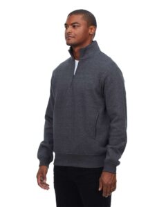 Threadfast Apparel 320Q Unisex Ultimate Fleece Quarter-Zip Sweatshirt – Charcoal Heather (on model side)