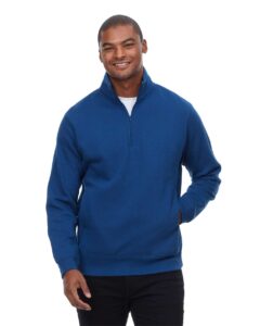 Threadfast Apparel 320Q Unisex Ultimate Fleece Quarter-Zip Sweatshirt – Navy (on model)