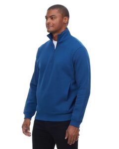 Threadfast Apparel 320Q Unisex Ultimate Fleece Quarter-Zip Sweatshirt – Navy (on model side)