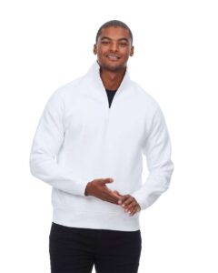 Threadfast Apparel 320Q Unisex Ultimate Fleece Quarter-Zip Sweatshirt – White (on model)