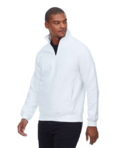 Threadfast Apparel 320Q Unisex Ultimate Fleece Quarter-Zip Sweatshirt – White (on model side)
