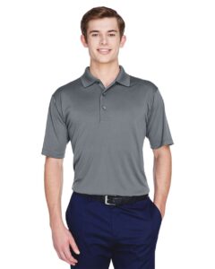 UltraClub 8610 Men’s Cool & Dry 8-Star Elite Performance Interlock Polo – Charcoal (on model)