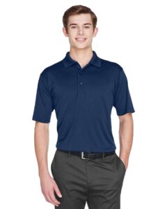 UltraClub 8610 Men’s Cool & Dry 8-Star Elite Performance Interlock Polo – Navy (on model)