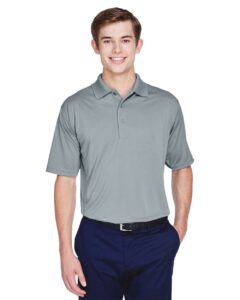 UltraClub 8610 Men’s Cool & Dry 8-Star Elite Performance Interlock Polo – Silver (on model)