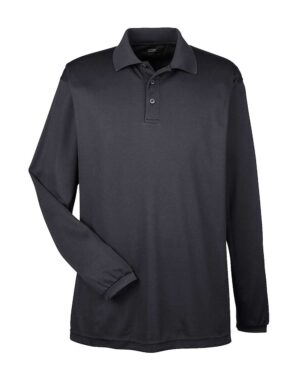 UltraClub 8210LS Men’s Cool & Dry Long Sleeve Mesh Piqué Polo – Black