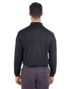 UltraClub 8210LS Men’s Cool & Dry Long Sleeve Mesh Piqué Polo – Black (on model back)
