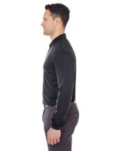UltraClub 8210LS Men’s Cool & Dry Long Sleeve Mesh Piqué Polo – Black (on model side)