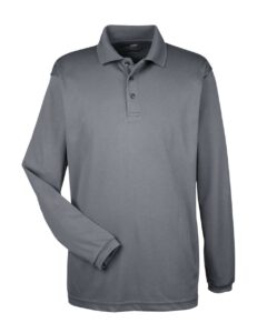 UltraClub 8210LS Men’s Cool & Dry Long Sleeve Mesh Piqué Polo – Charcoal