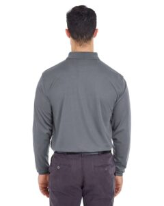 UltraClub 8210LS Men’s Cool & Dry Long Sleeve Mesh Piqué Polo – Charcoal (on model back)