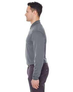 UltraClub 8210LS Men’s Cool & Dry Long Sleeve Mesh Piqué Polo – Charcoal (on model side)