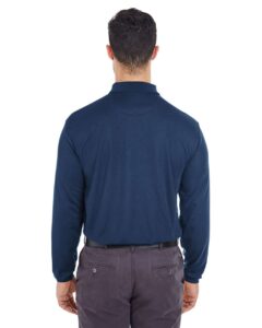 UltraClub 8210LS Men’s Cool & Dry Long Sleeve Mesh Piqué Polo – Navy (on model back)
