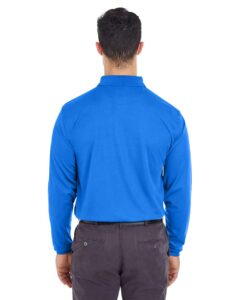 UltraClub 8210LS Men’s Cool & Dry Long Sleeve Mesh Piqué Polo – Royal (on model back)