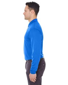 UltraClub 8210LS Men’s Cool & Dry Long Sleeve Mesh Piqué Polo – Royal (on model side)