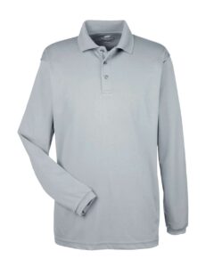 UltraClub 8210LS Men’s Cool & Dry Long Sleeve Mesh Piqué Polo – Silver
