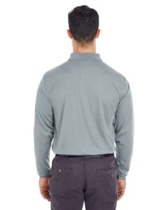 UltraClub 8210LS Men’s Cool & Dry Long Sleeve Mesh Piqué Polo – Silver (on model back)