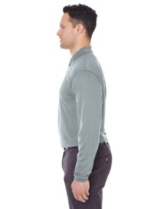 UltraClub 8210LS Men’s Cool & Dry Long Sleeve Mesh Piqué Polo – Silver (on model side)