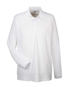 UltraClub 8210LS Men’s Cool & Dry Long Sleeve Mesh Piqué Polo – White