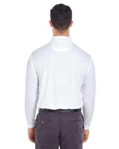 UltraClub 8210LS Men’s Cool & Dry Long Sleeve Mesh Piqué Polo – White (on model back)