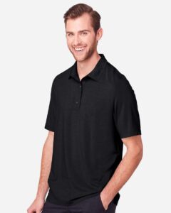 North End NE100 Men’s JAQ Snap-Up Stretch Performance Polo – Black (on model side)