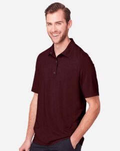 North End NE100 Men’s JAQ Snap-Up Stretch Performance Polo – Burgundy (on model side)