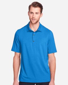 North End NE100 Men’s JAQ Snap-Up Stretch Performance Polo – Light Nautical Blue (on model)