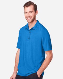 North End NE100 Men’s JAQ Snap-Up Stretch Performance Polo – Light Nautical Blue (on model side)