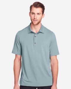 North End NE100 Men’s JAQ Snap-Up Stretch Performance Polo – Opal Blue (on model)