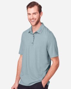 North End NE100 Men’s JAQ Snap-Up Stretch Performance Polo – Opal Blue (on model side)