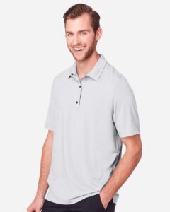North End NE100 Men’s JAQ Snap-Up Stretch Performance Polo – Platinum (on model side)