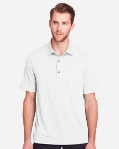 North End NE100 Men’s JAQ Snap-Up Stretch Performance Polo – White (on model)