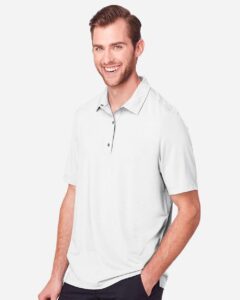 North End NE100 Men’s JAQ Snap-Up Stretch Performance Polo – White (on model side)