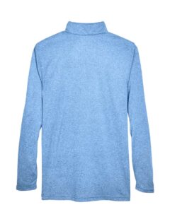UltraClub 8618 Men’s Cool & Dry Heathered Performance Quarter-Zip Pullover – Columbia Blue Heather (back)