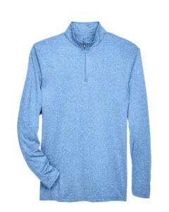 UltraClub 8618 Men’s Cool & Dry Heathered Performance Quarter-Zip Pullover – Columbia Blue Heather