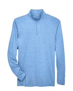 UltraClub 8618 Men’s Cool & Dry Heathered Performance Quarter-Zip Pullover – Columbia Blue Heather
