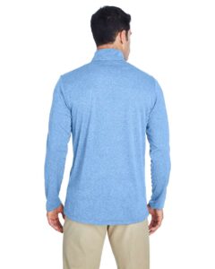 UltraClub 8618 Men’s Cool & Dry Heathered Performance Quarter-Zip Pullover – Columbia Blue Heather (on model back)