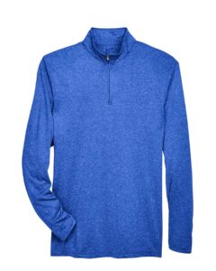 UltraClub 8618 Men’s Cool & Dry Heathered Performance Quarter-Zip Pullover – Royal Heather