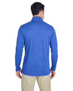 UltraClub 8618 Men’s Cool & Dry Heathered Performance Quarter-Zip Pullover – Royal Heather (on model back)