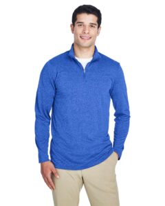 UltraClub 8618 Men’s Cool & Dry Heathered Performance Quarter-Zip Pullover – Royal Heather (on model)