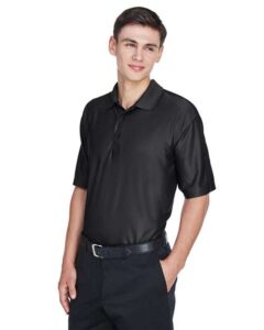 UltraClub 8415 Men’s Cool & Dry Elite Performance Polo – Black (on model side)