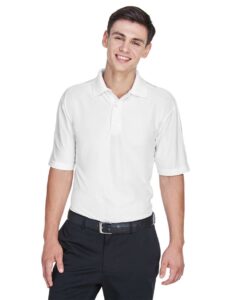 UltraClub 8415 Men’s Cool & Dry Elite Performance Polo – White (on model)