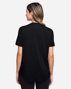 North End NE100W Women’s JAQ Snap-Up Stretch Performance Polo – Black (on model back)